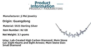 Macro detail of S925 sterling silver butterfly necklace with eight-heart arrow carbon diamonds