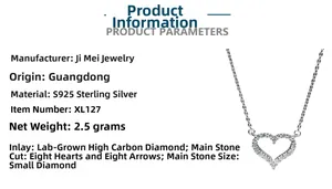 Détails du collier coeur en argent sterling S925 avec des diamants à haute teneur