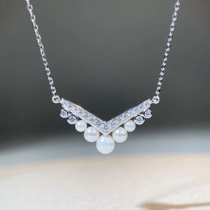 Collier Künstliche Perle Avec Chaîne En Argent Sterling 925 Pendentif Zircon En Forme De V Bijoux Clavicule Élégant Pour Femme