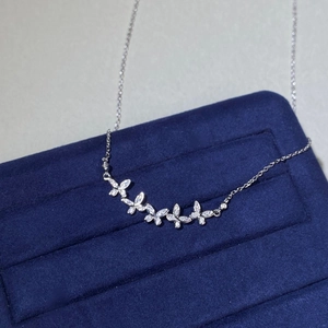 925 sterling silver butterfly pendant necklace with zircon stones on navy jewelry box
