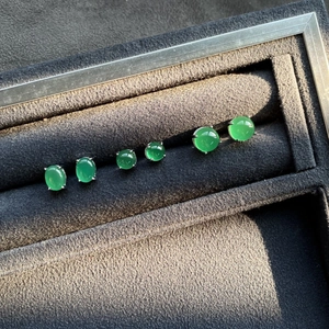 Three pairs of S925 silver stud earrings with oval and round green chalcedony gemstones
