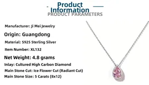 Dettagli della collana in argento S925 con diamante rosa taglio a pera da 5 carati