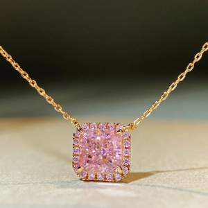 Élégant Collier Pendentif en Argent Sterling S925 Strass Rose Taille Radiant Halo Bijoux Géométriques pour Femme Cadeau