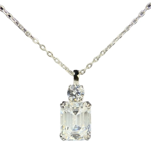 S925 sterling silver necklace with emerald-cut zirconia pendant and fine link chain