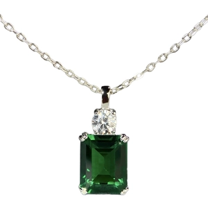 Elegant S925 sterling silver necklace featuring emerald-cut green stone and zircon