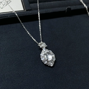 S925 sterling silver necklace with translucent jadeite stone and cubic zirconia inlay
