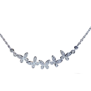 925 sterling silver necklace featuring five sparkling butterfly pendants on a dainty chain