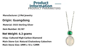 Detailed specs of S925 silver necklace with green and white chalcedony pendants