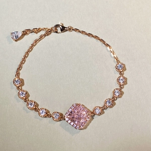 Collier en argent sterling S925 avec pendentif en diamant rose de coupe carrée