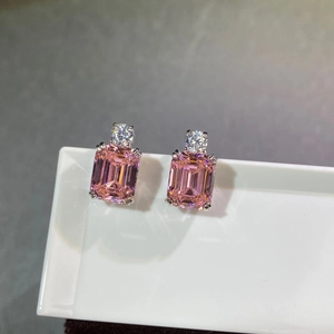 925 sterling silver emerald cut pink gemstone stud earrings with white accents