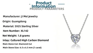 Détail du collier coeur en argent S925 avec pendentif moissanite vert menthe de 1ct