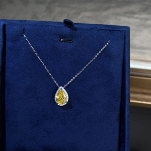 Collana in argento S925 con ciondolo a goccia in diamante giallo e scatola regalo