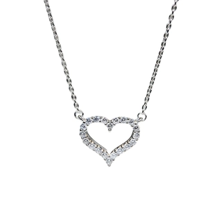 Collier cœur en argent sterling S925 avec pavé de zircones sur chaîne délicate
