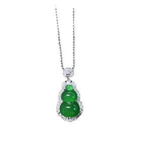 Collier en argent S925 avec pendentif gourde en calcédoine verte et pavage de cristaux