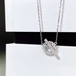 S925 Sterling Silver pig nose necklace with full diamond O-pendant and T-bar toggle clasp