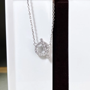 S925 sterling silver pig nose necklace with sparkling crystals on a sleek O-chain link
