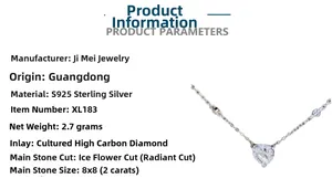 Technical specifications for S925 silver necklace with 2ct ice-cut heart pendant