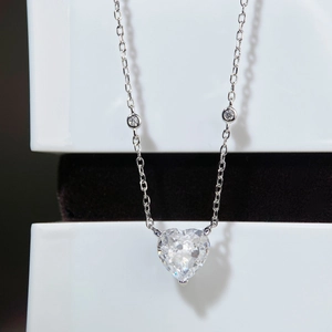 925 Sterling Silver Heart Pendant Necklace Crushed Ice Cut Rhinestone Elegant Sweet Minimalist Jewelry Gift For Women
