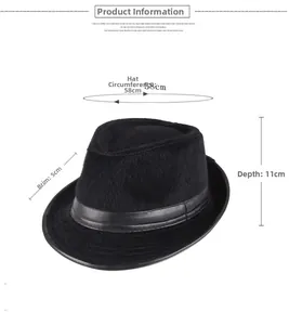 Detail of men's faux mink fur fedora hat with size dimensions 58cm brim 5cm depth 11cm