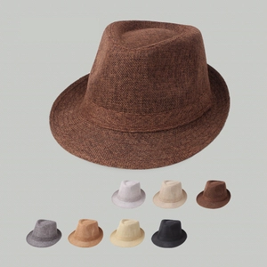 Men's British Style Woven Fedora Hat Summer Breathable Linen-Look Jazz Hat Retro Sun Cap For Elderly Men