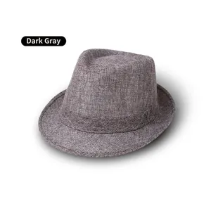 Dark grey breathable linen fedora hat for men with vintage weave and narrow brim
