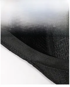 Detail of black breathable mesh sweatband on elderly linen beret with moisture-wicking technology