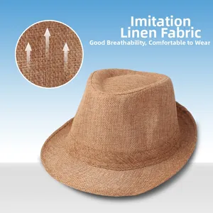 Close-up of brown linen fedora hat texture highlighting breathable woven fabric