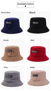 Collage of unisex reversible cotton bucket hats in six different colors on white background
