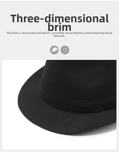 Detail of structured brim and herringbone texture on black summer sun hat for men and women