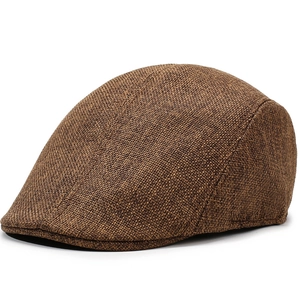 Dark brown linen newsboy cap for men featuring a textured weave and classic minimalist profile