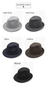 Detailed grid view of fedora hats in light grey, dark grey, blue, coffee, and black tones