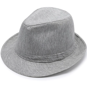 Grey herringbone fedora hat for summer with a classic retro jazz style and breathable fabric