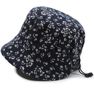 Close-up of a floral pattern cotton sun hat with adjustable drawstring for a custom fit