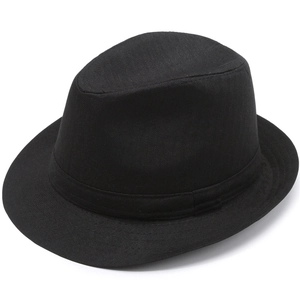 Classic black herringbone trilby sun hat with decorative ribbon for men and women
