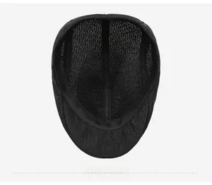 Close-up of the breathable mesh lining and interior stitching of this linen flat cap