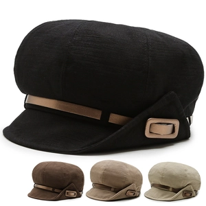 Women Striped Newsboy Cap Vintage Octagonal Hat With Belt Metal Buckle Retro Artist Beret Fashion Commuting Sunshade Hat