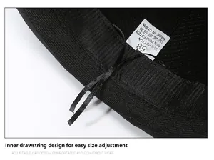 Detailed macro view of inner hat band with adjustable sizing cord and herringbone texture