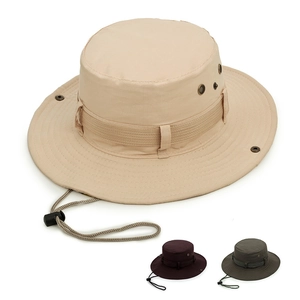 Cotton Outdoor Boonie Hat Wide Brim Sun Protection Bucket Hat With Adjustable Windproof Rope For Fishing Hiking Men