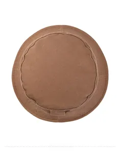 Top view showing detailed stitching and cotton twill texture of a brown bucket hat