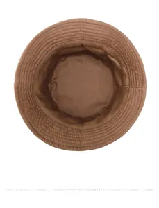 Detailed interior view showing neat stitching and cotton fabric of the brown bucket hat
