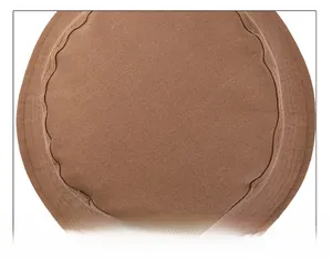 Detail of multi-row reinforced stitching on the crown of a brown cotton sun hat