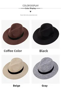 Selection of linen fedora hats in coffee, black, beige, and grey with black ribbon band