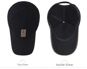 Detail view of cotton baseball cap showing internal stitching and adjustable metal buckle
