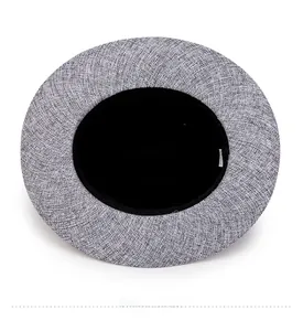 Detail view of the linen fedora interior showing dark grey texture and inner lining
