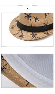 Vue détaillée du chapeau de paille avec motif palmier et bandeau de confort