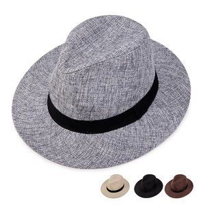 Men Classic Linen Fedora Hat Wide Brim Sun Protection Breathable Panama Jazz Cap With Ribbon Band For Travel Beach Outdoor