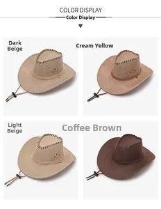 Four colors of outdoor cowboy hats with breathable mesh and adjustable chin straps