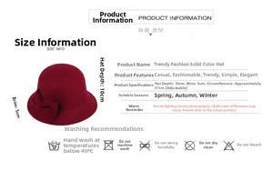 Size chart showing 10cm depth and 5cm brim for the wool blend cloche bucket hat
