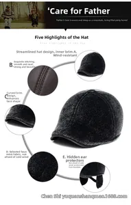 Macro detail of men's winter flat cap featuring earmuffs and faux mink fur fabric
