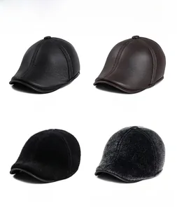 Winter baseball caps for elderly men featuring PU leather and faux mink fur with earflaps